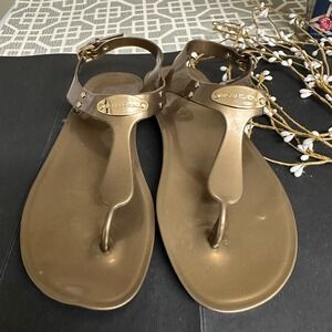 MICHAEL Michael Kors MK Plate Bronze Jelly Sandals Flip Flops size 8